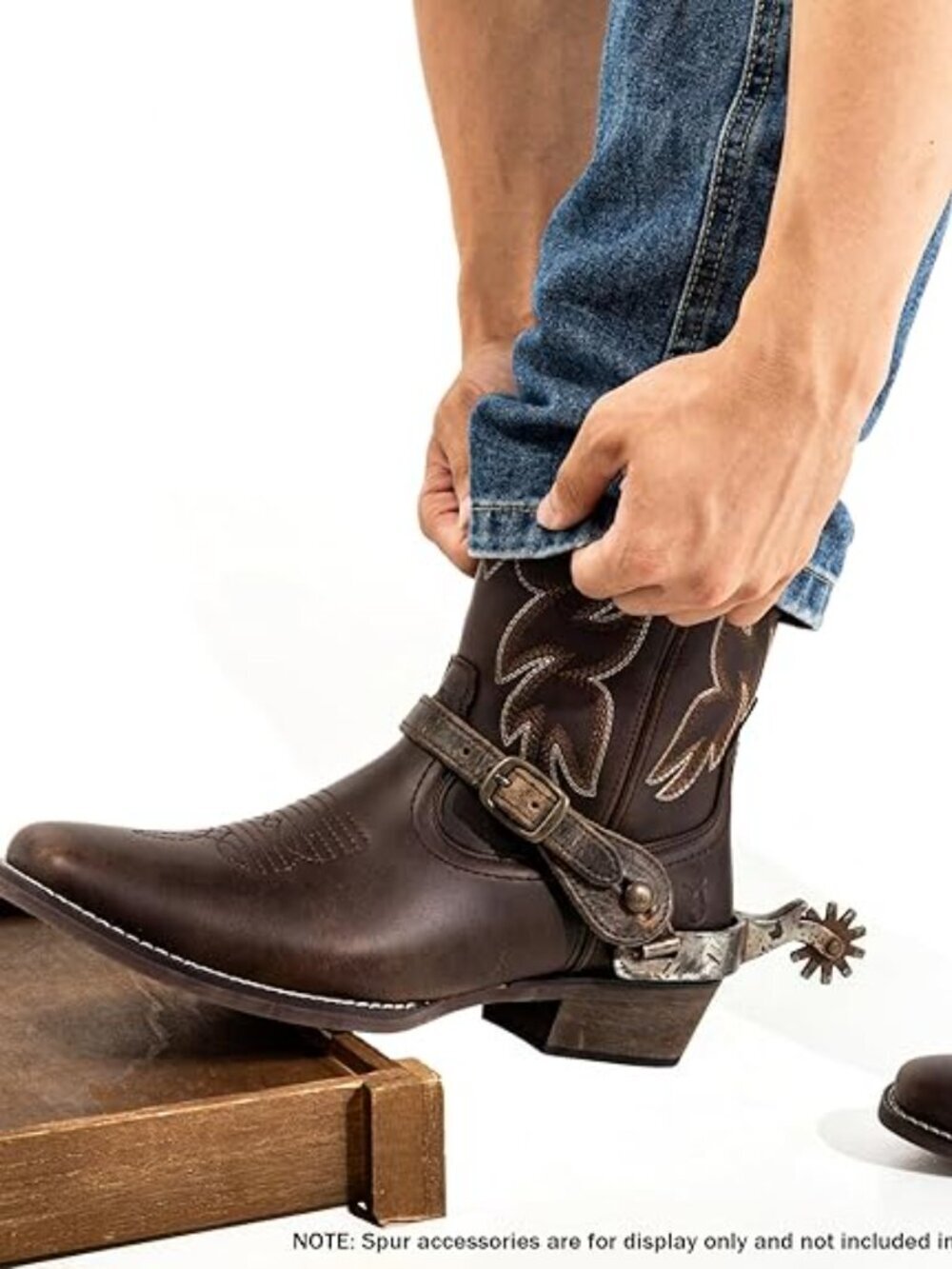 Men's Dark Brown Faux Leather Western Pull On Classic Embroidered Cowboy Boots - Picture 4 of 4